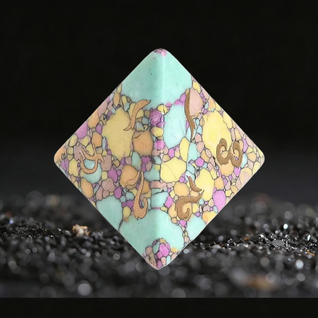 DIEACE D&D Yellow Green Purple Multi-color Turquoise Gemstone Engraved Dice Set