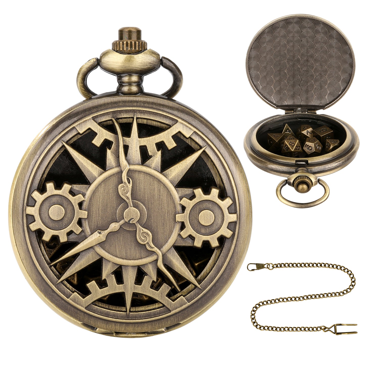 DIEACE D&D Gear Hollow Pocket Watch Metal Dice Set