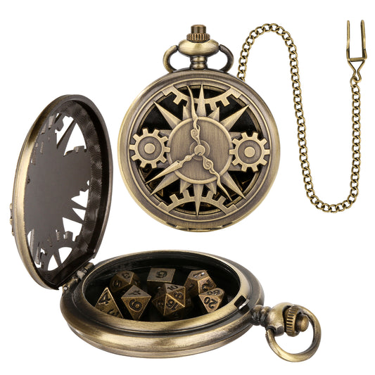 DIEACE D&D Gear Hollow Pocket Watch Metal Dice Set