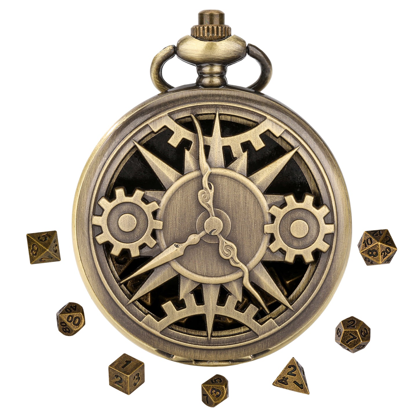 DIEACE D&D Gear Hollow Pocket Watch Metal Dice Set