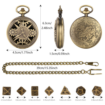 DIEACE D&D Gear Hollow Pocket Watch Metal Dice Set