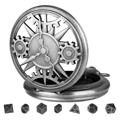 DIEACE D&D Gear Hollow Pocket Watch Metal Dice Set