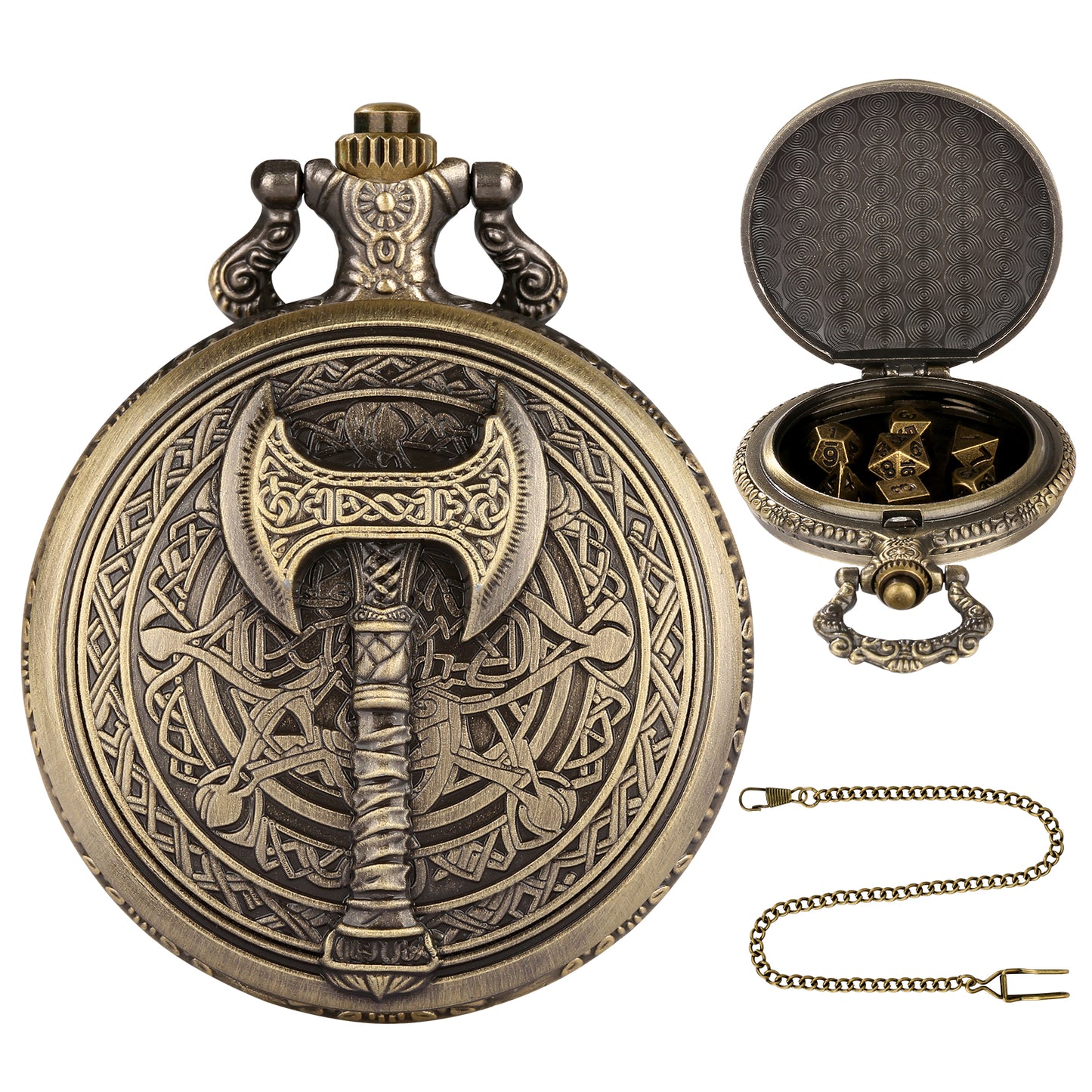 DIEACE D&D War Axe Metal Pocket Watch Dice Set