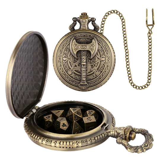 DIEACE D&D War Axe Metal Pocket Watch Dice Set