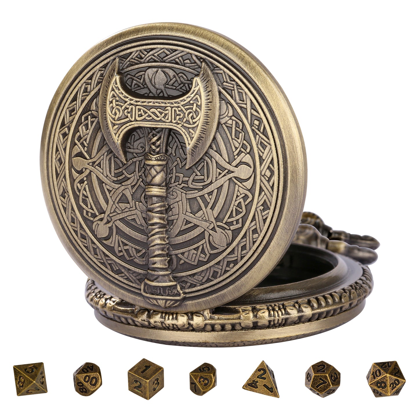 DIEACE D&D War Axe Metal Pocket Watch Dice Set