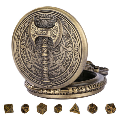 DIEACE D&D War Axe Metal Pocket Watch Dice Set