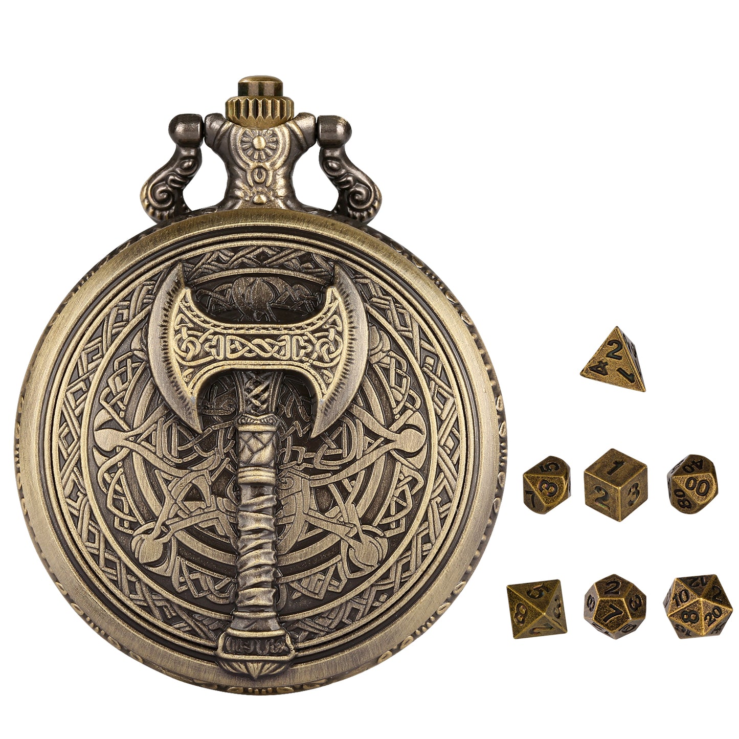 DIEACE D&D War Axe Metal Pocket Watch Dice Set