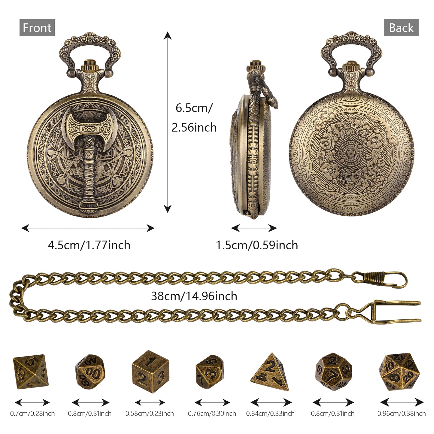 DIEACE D&D War Axe Metal Pocket Watch Dice Set