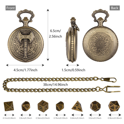 DIEACE D&D War Axe Metal Pocket Watch Dice Set
