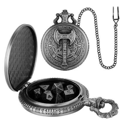 DIEACE D&D War Axe Metal Pocket Watch Dice Set
