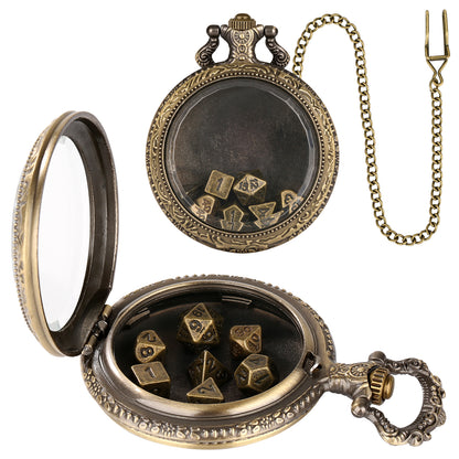 DIEACE D&D Transparent Glass Pocket Watch Metal Dice Set