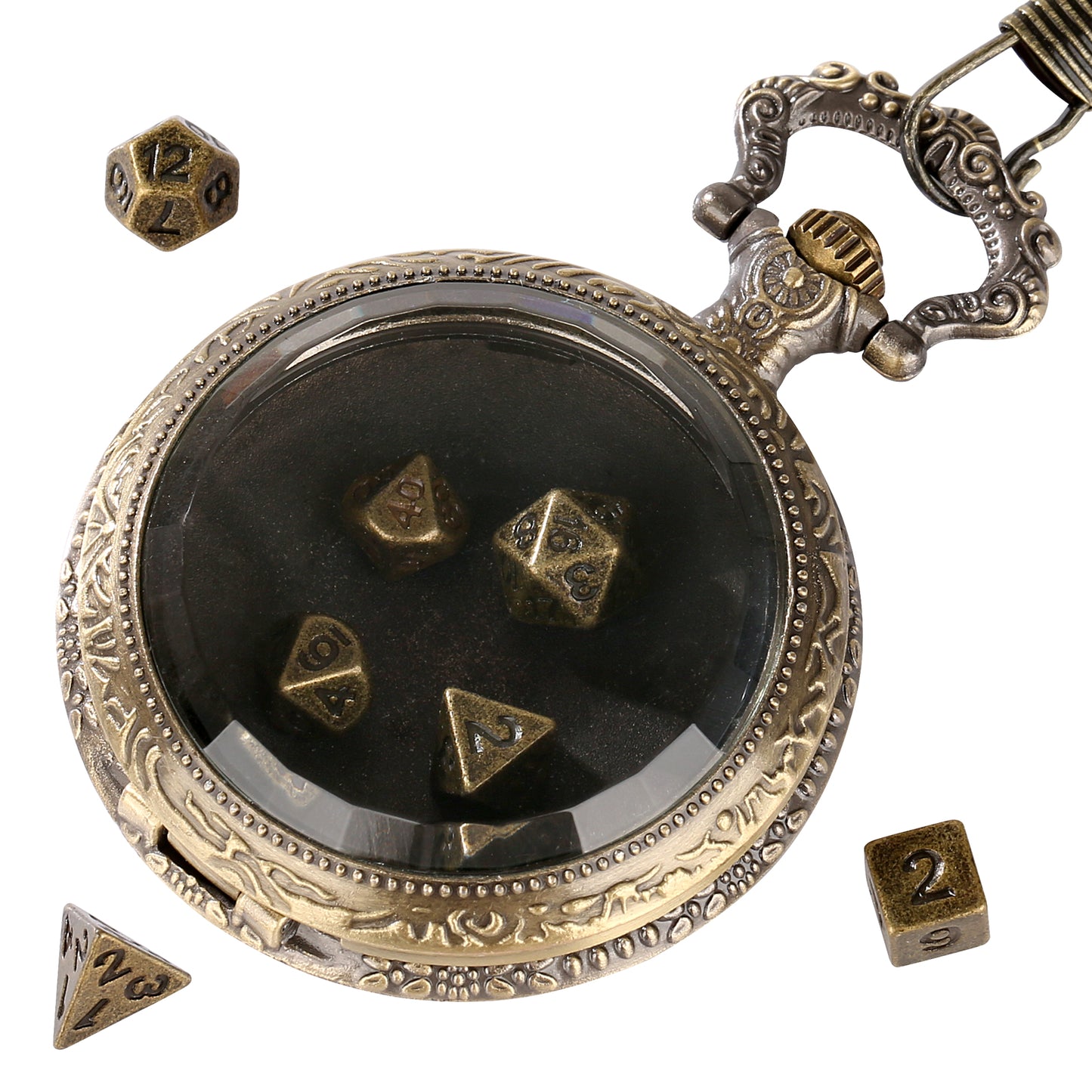 DIEACE D&D Transparent Glass Pocket Watch Metal Dice Set