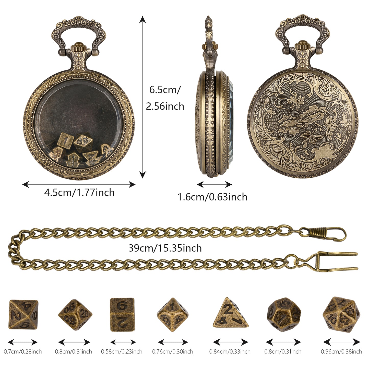 DIEACE D&D Transparent Glass Pocket Watch Metal Dice Set