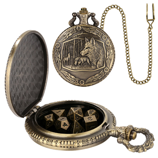 DIEACE D&D Wolf Design Metal Pocket Watch Dice