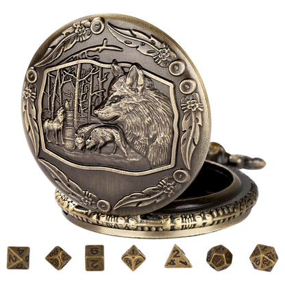 DIEACE D&D Wolf Design Metal Pocket Watch Dice