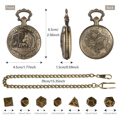 DIEACE D&D Wolf Design Metal Pocket Watch Dice