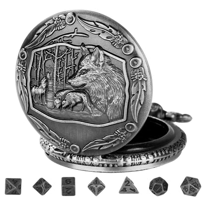 DIEACE D&D Wolf Design Metal Pocket Watch Dice