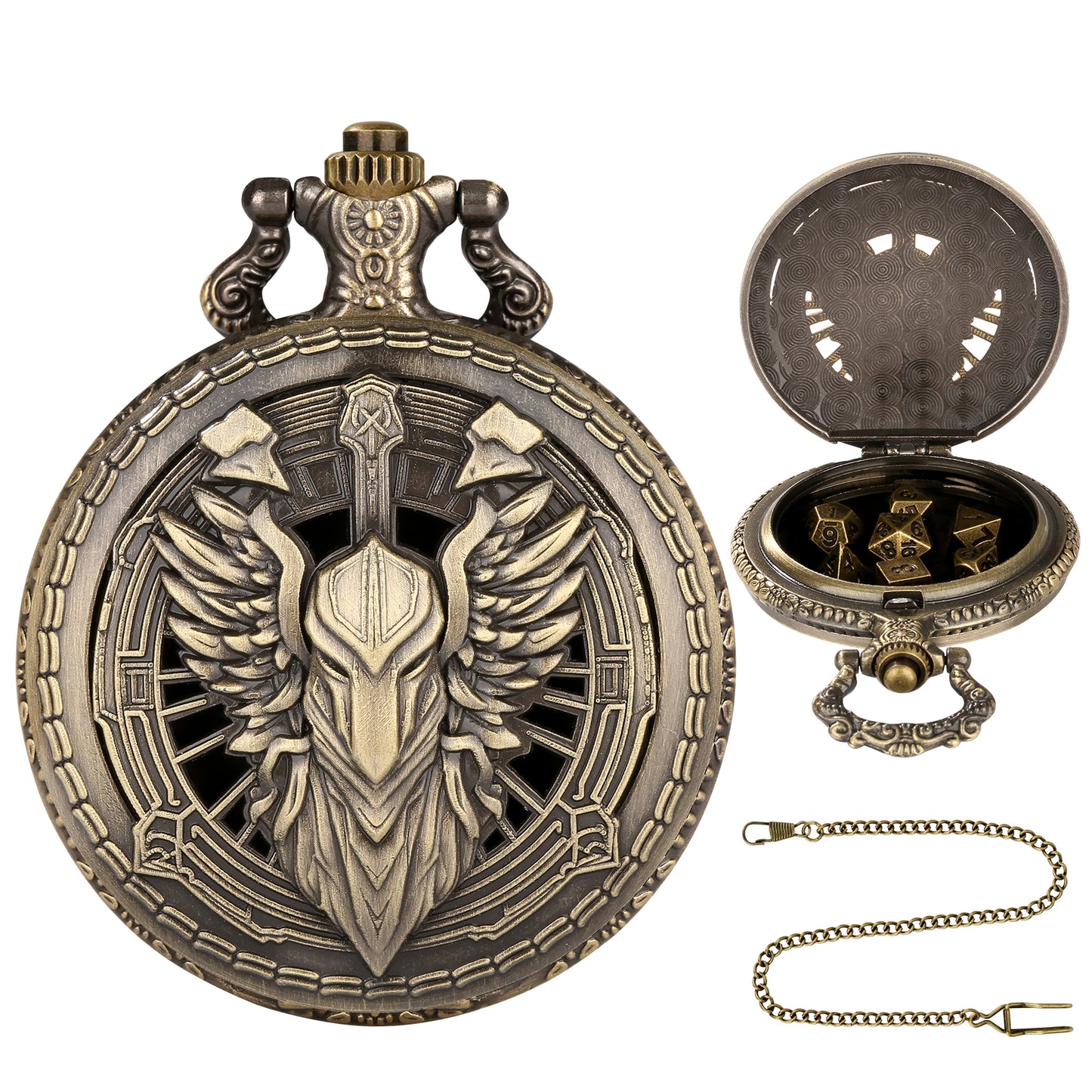 DIEACE D&D Warrior Pocket Watch Metal Dice Set