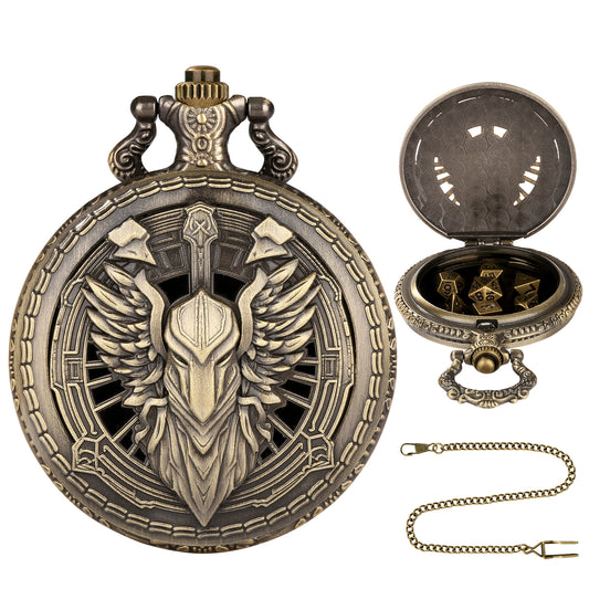 DIEACE D&D Warrior Pocket Watch Metal Dice Set