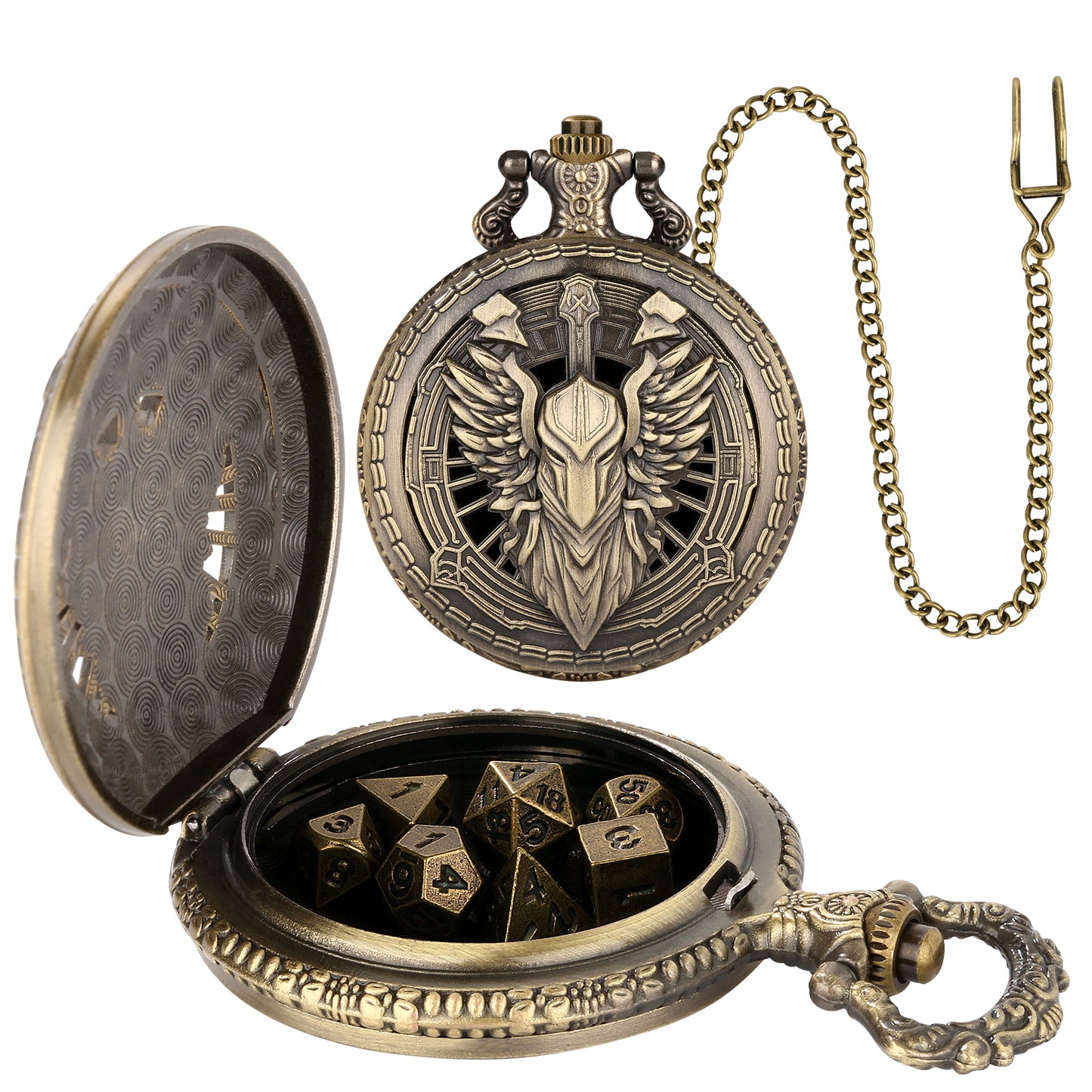 DIEACE D&D Warrior Pocket Watch Metal Dice Set