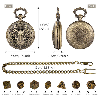 DIEACE D&D Warrior Pocket Watch Metal Dice Set