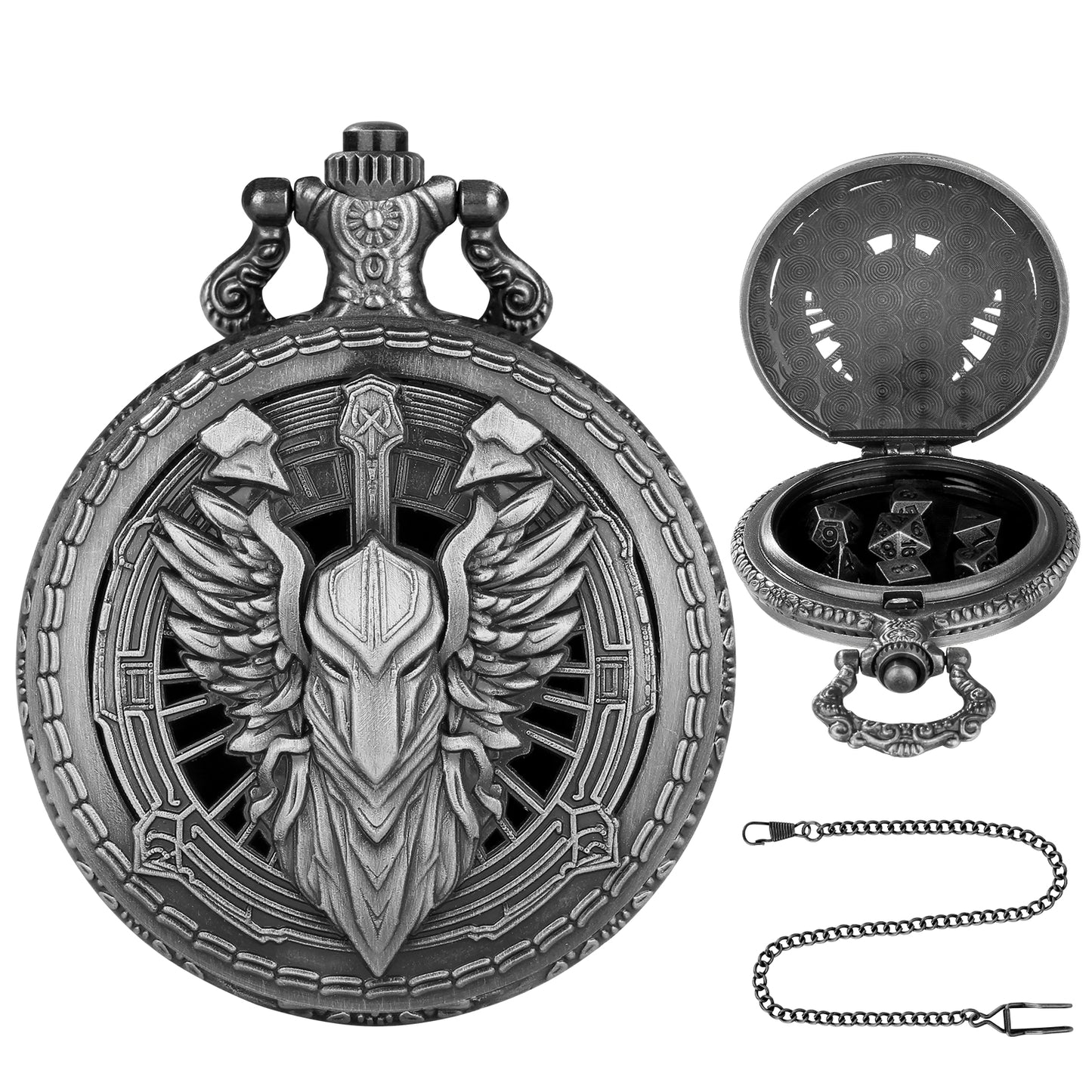 DIEACE D&D Warrior Pocket Watch Metal Dice Set