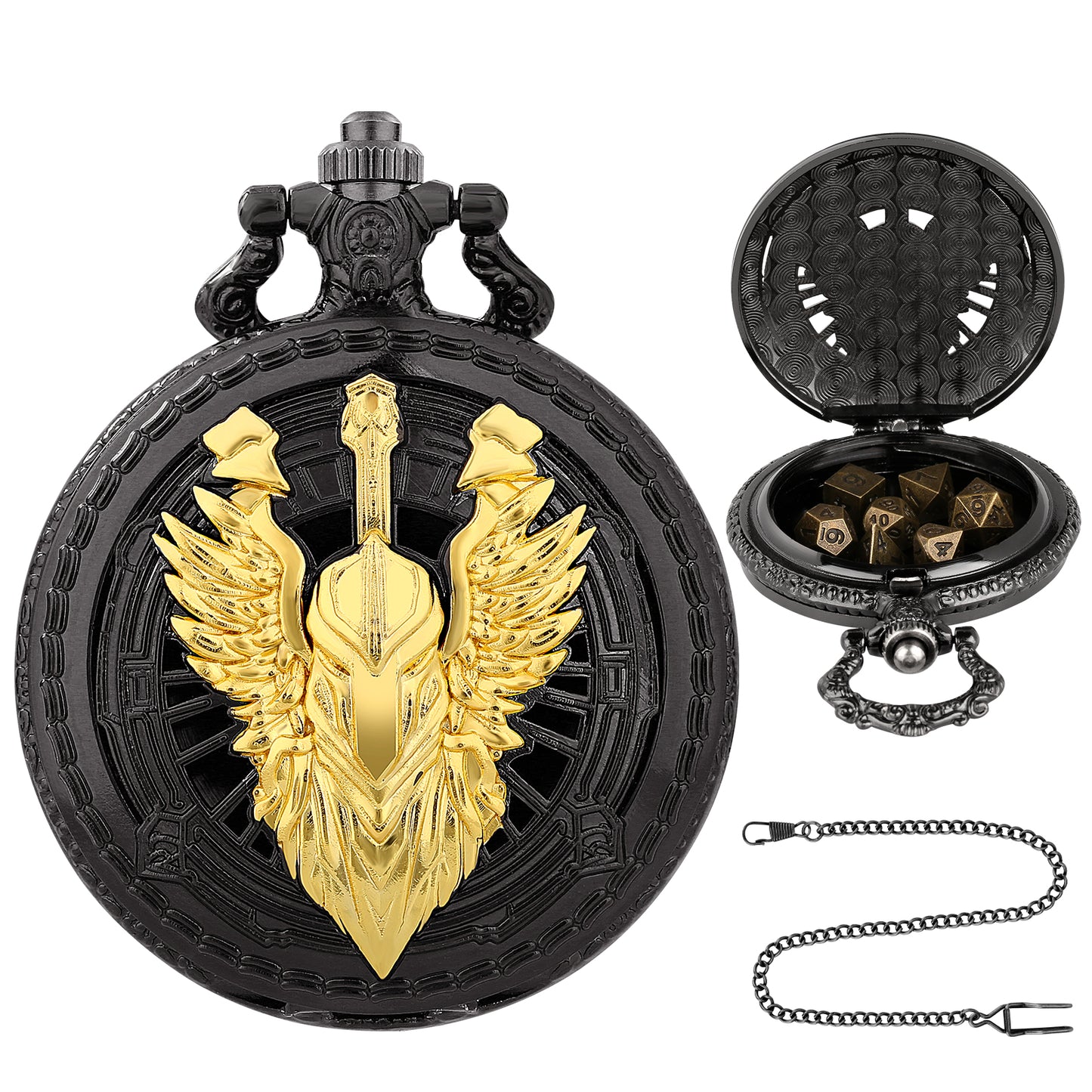 DIEACE D&D Warrior Pocket Watch Metal Dice Set