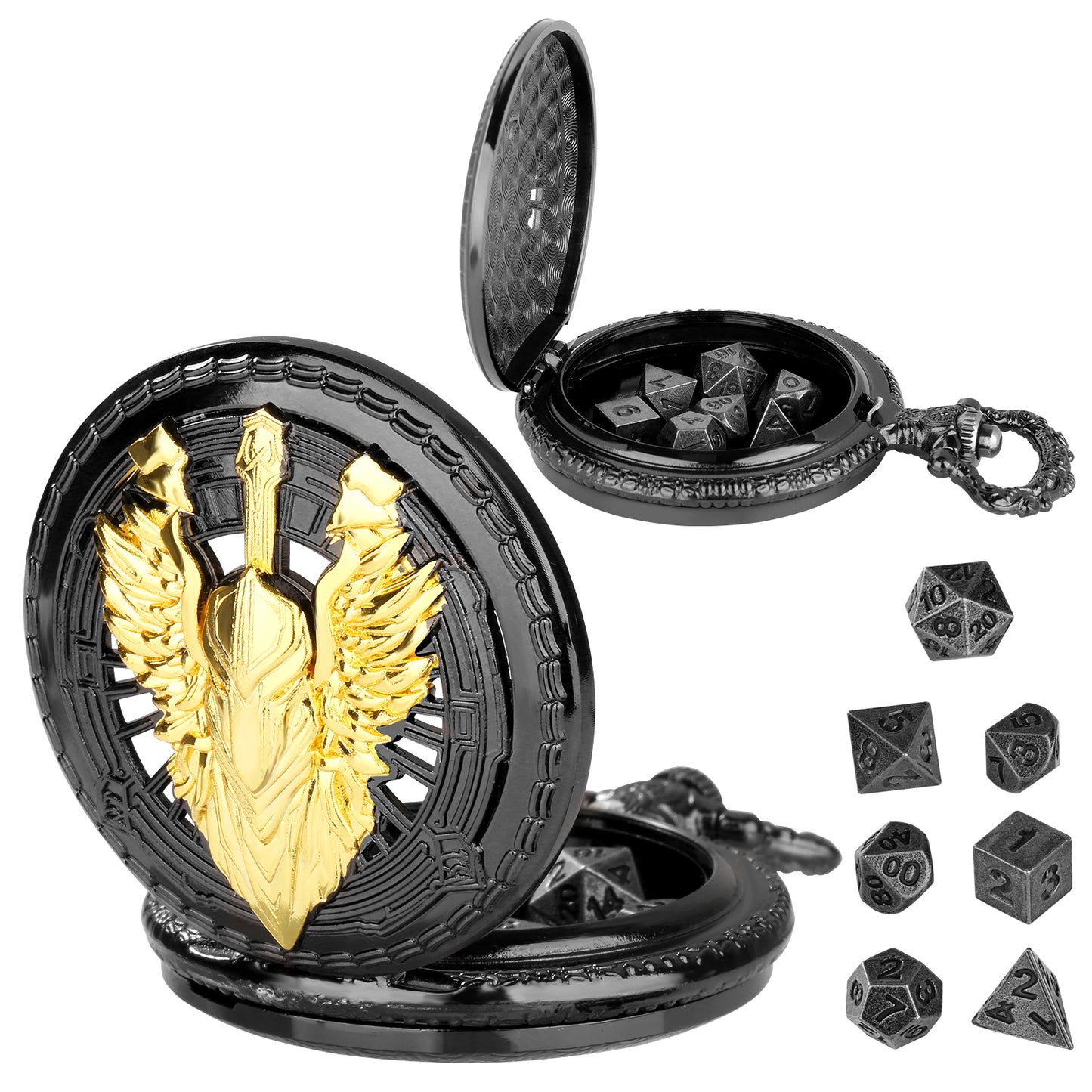 DIEACE D&D Warrior Pocket Watch Metal Dice Set