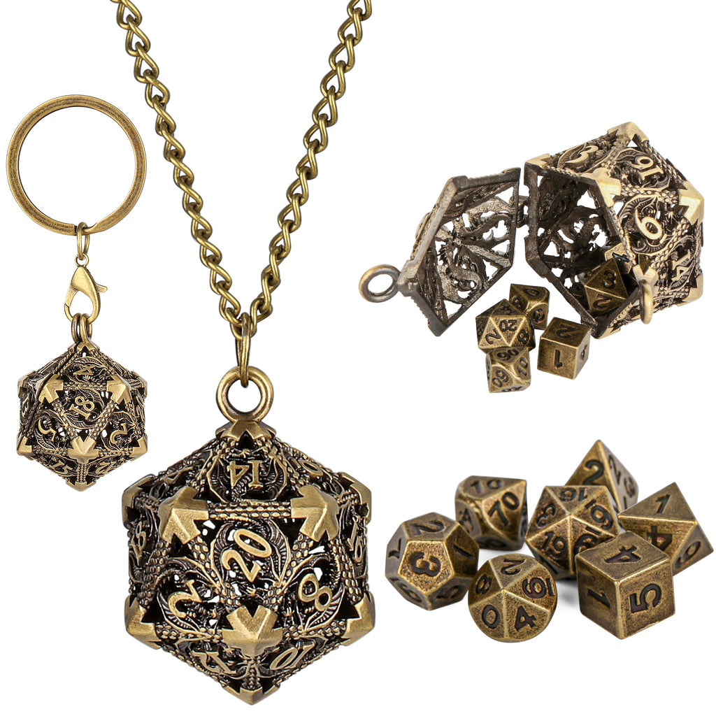DIEACE D&D Winged Dragon Keychain Metal Dice Set