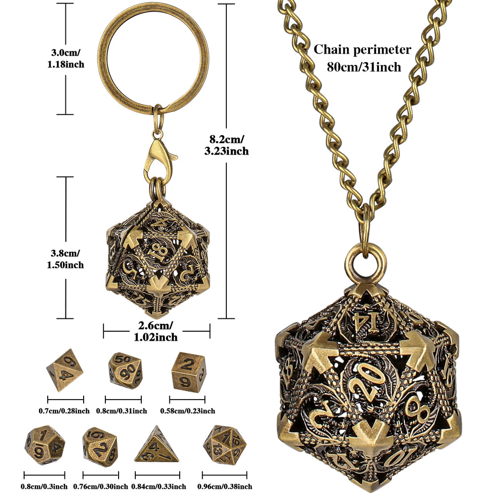 DIEACE D&D Winged Dragon Keychain Metal Dice Set