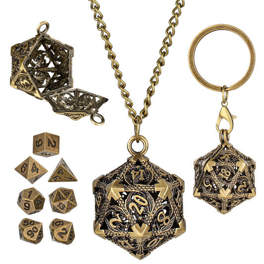 DIEACE D&D Winged Dragon Keychain Metal Dice Set