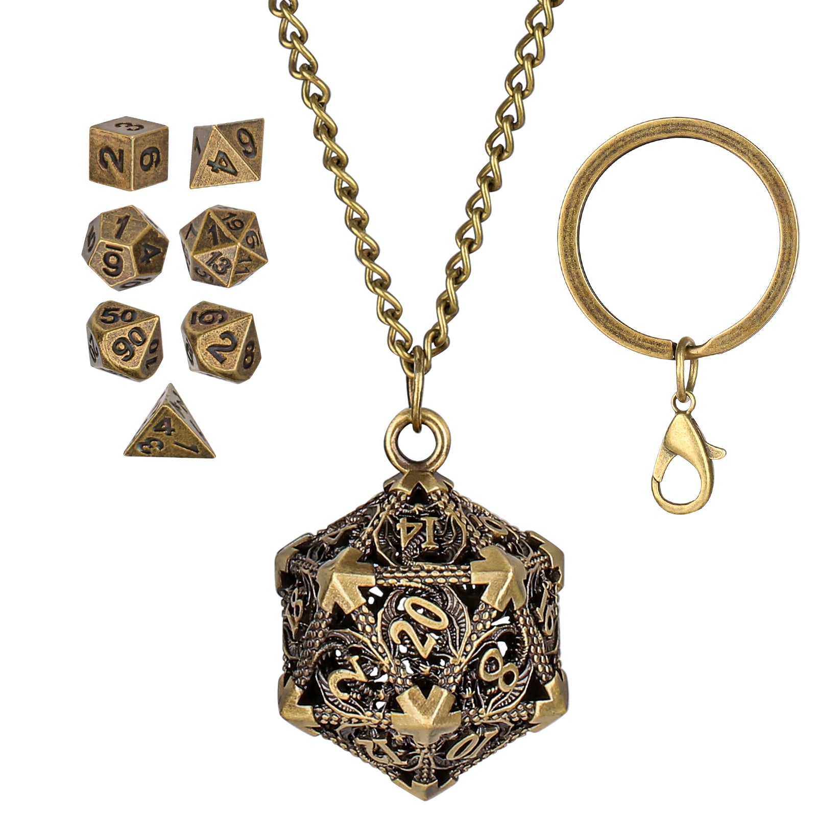 DIEACE D&D Winged Dragon Keychain Metal Dice Set