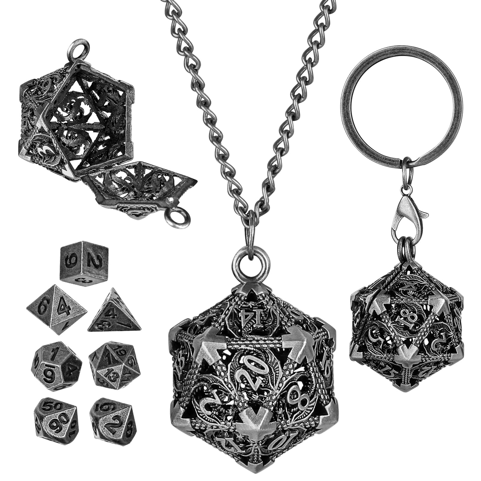 DIEACE D&D Winged Dragon Keychain Metal Dice Set