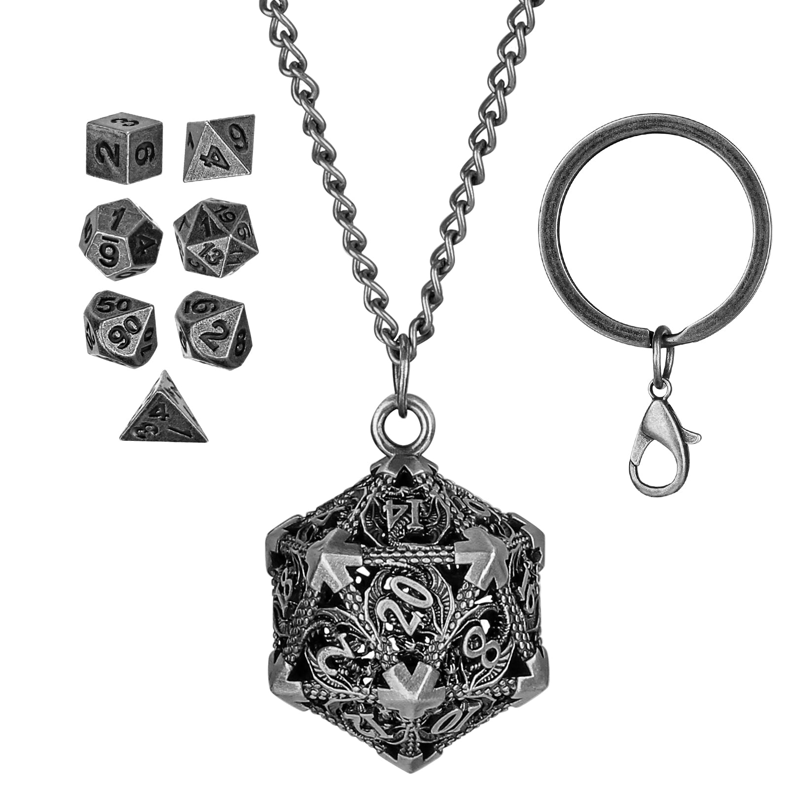 DIEACE D&D Winged Dragon Keychain Metal Dice Set