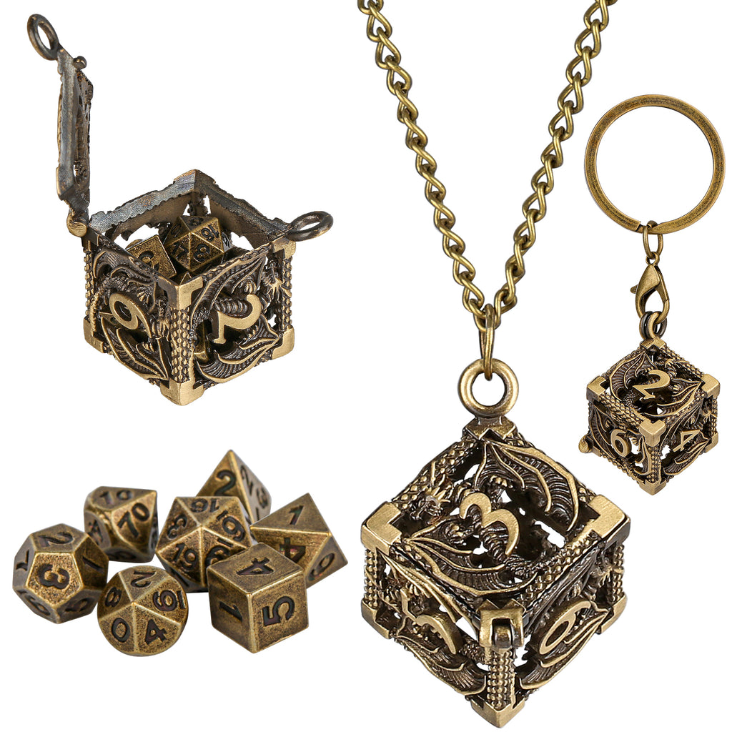 DIEACE D&D Flying Dragon Keychain Metal Dice Set