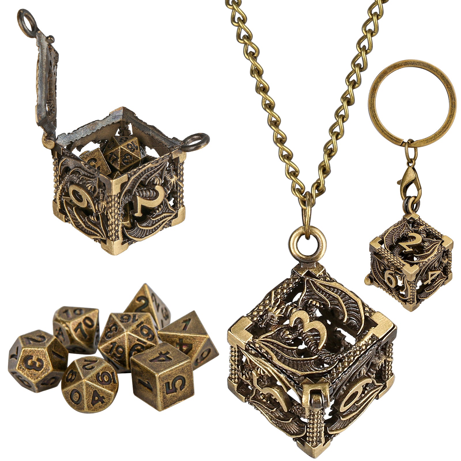 DIEACE D&D Flying Dragon Keychain Metal Dice Set