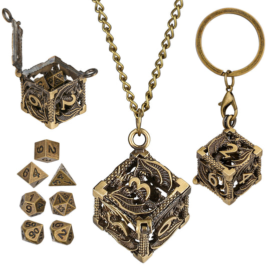 DIEACE D&D Flying Dragon Keychain Metal Dice Set