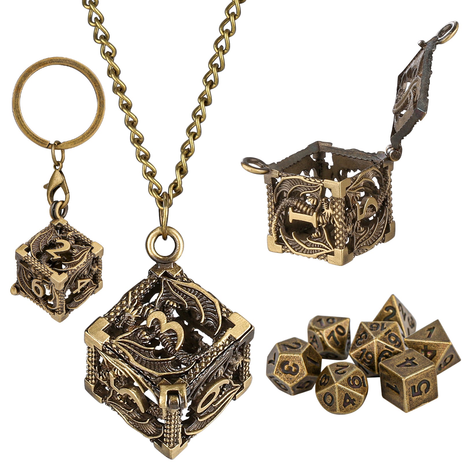 DIEACE D&D Flying Dragon Keychain Metal Dice Set