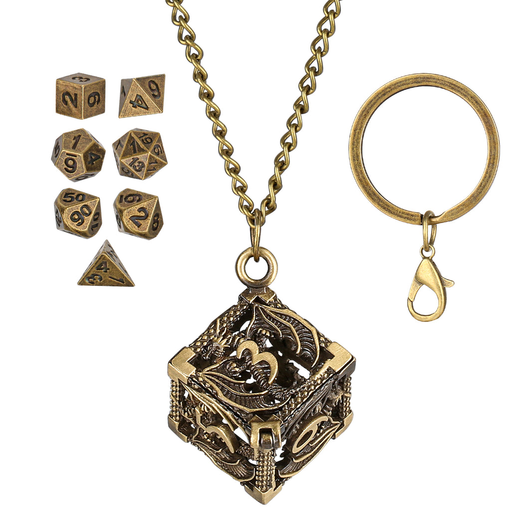 DIEACE D&D Flying Dragon Keychain Metal Dice Set