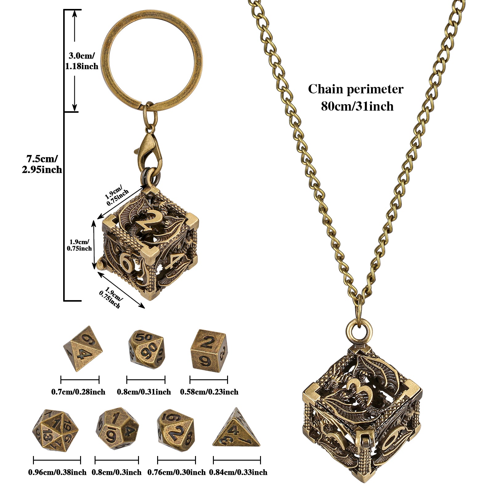DIEACE D&D Flying Dragon Keychain Metal Dice Set