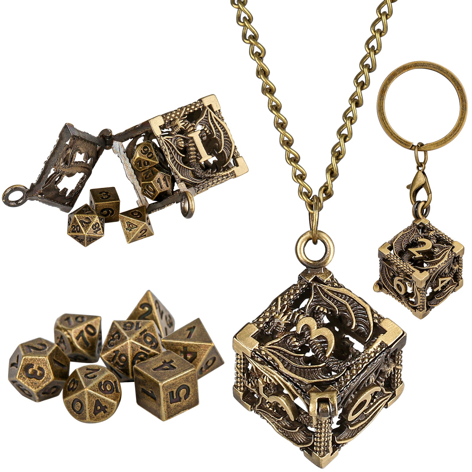 DIEACE D&D Flying Dragon Keychain Metal Dice Set