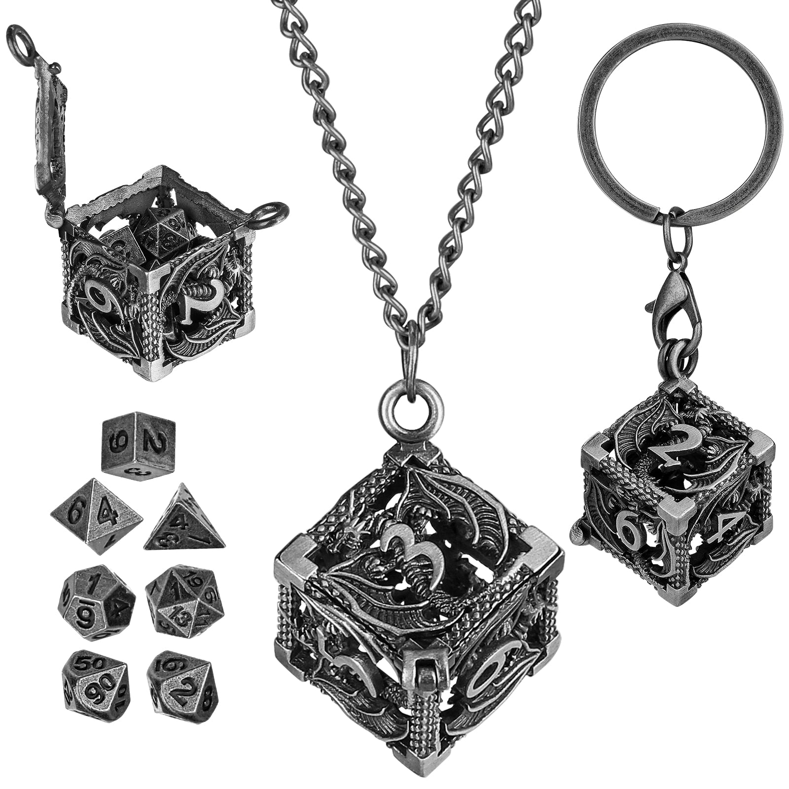 DIEACE D&D Flying Dragon Keychain Metal Dice Set