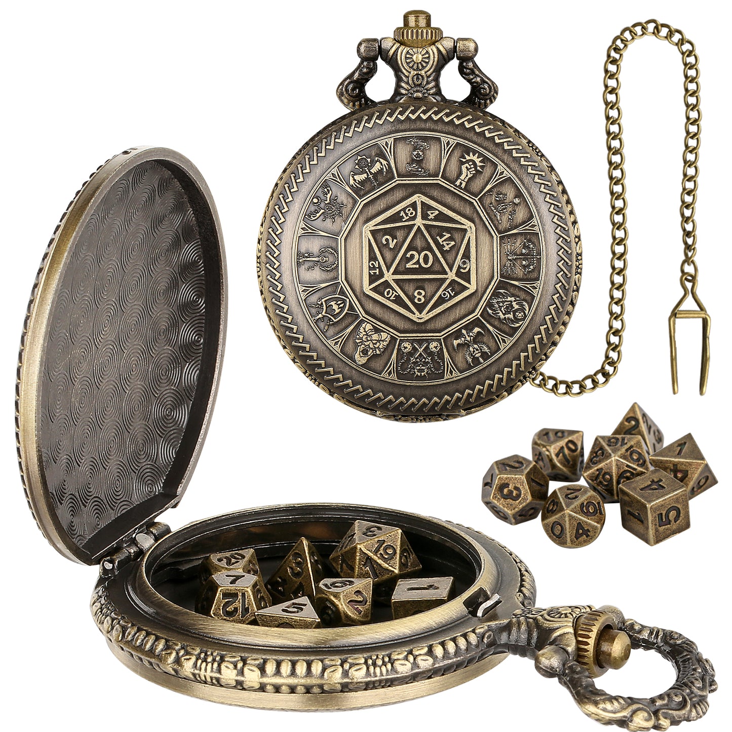DIEACE D&D Numbered Metal Pocket Watch Dice