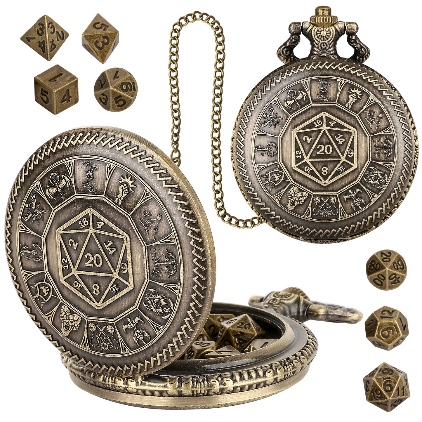 DIEACE D&D Numbered Metal Pocket Watch Dice