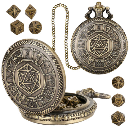 DIEACE D&D Numbered Metal Pocket Watch Dice