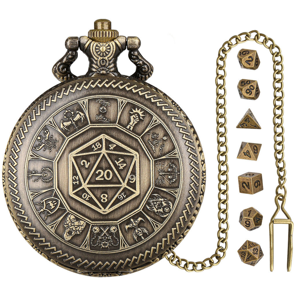 DIEACE D&D Numbered Metal Pocket Watch Dice