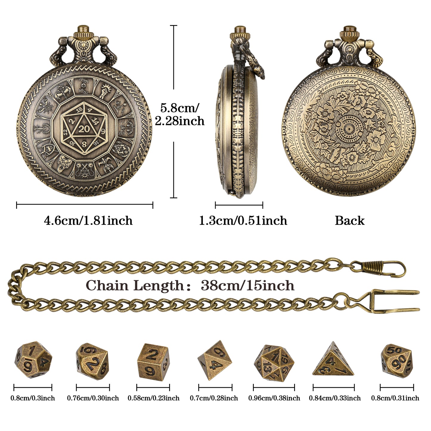 DIEACE D&D Numbered Metal Pocket Watch Dice