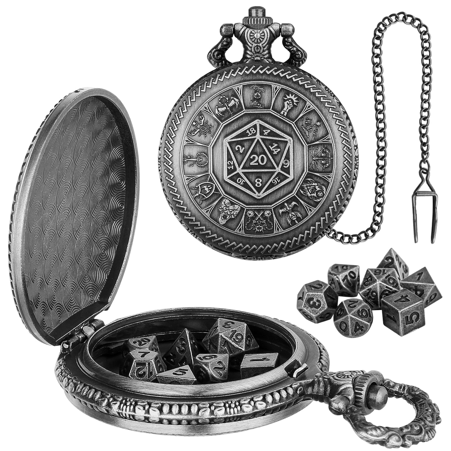 DIEACE D&D Fate Gear Metal Pocket Watch Dice Set