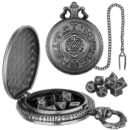 DIEACE D&D Fate Gear Metal Pocket Watch Dice Set