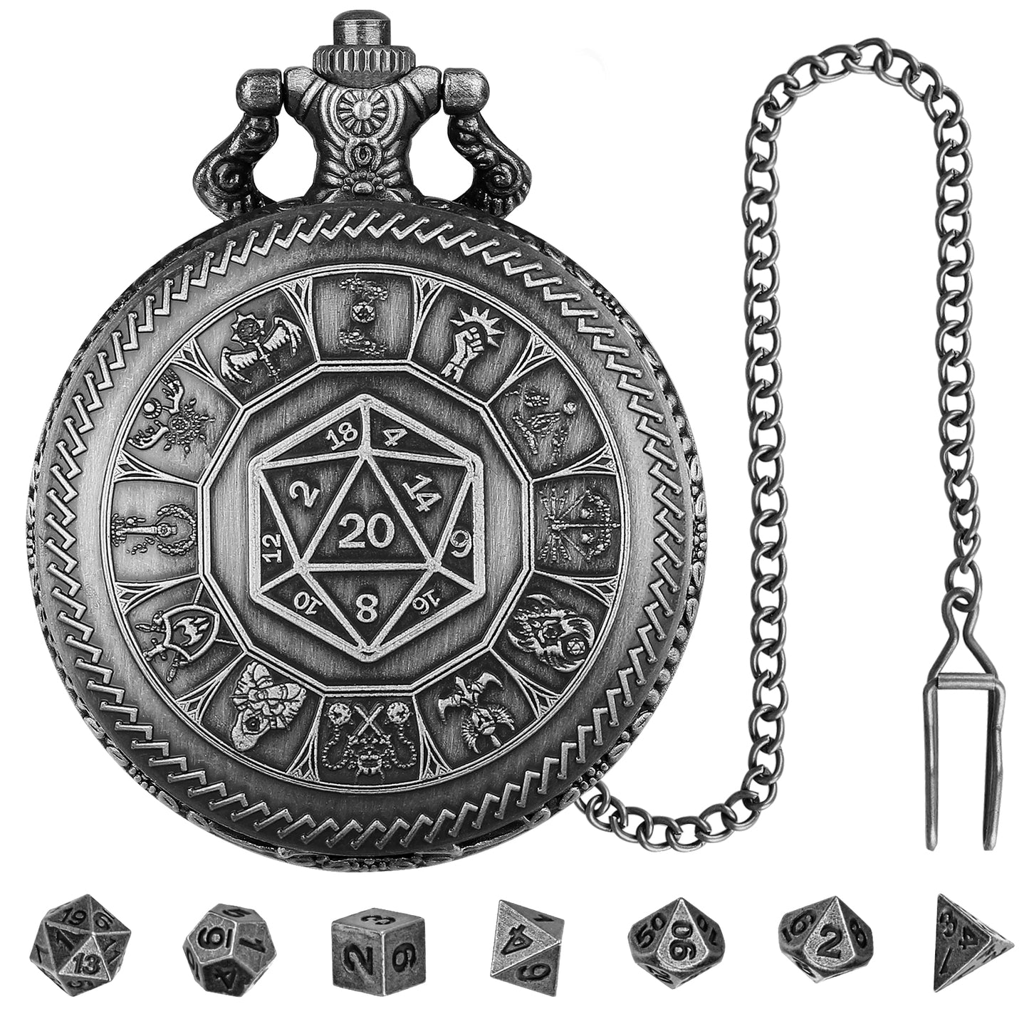DIEACE D&D Numbered Metal Pocket Watch Dice